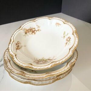 SET of 4 Soup Bowls - 7.25" Brown Roses - Haviland Limoges